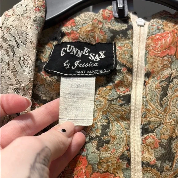 Gunne Sax Floral Long Sleeve Dress with Lace - Picture 2 of 10